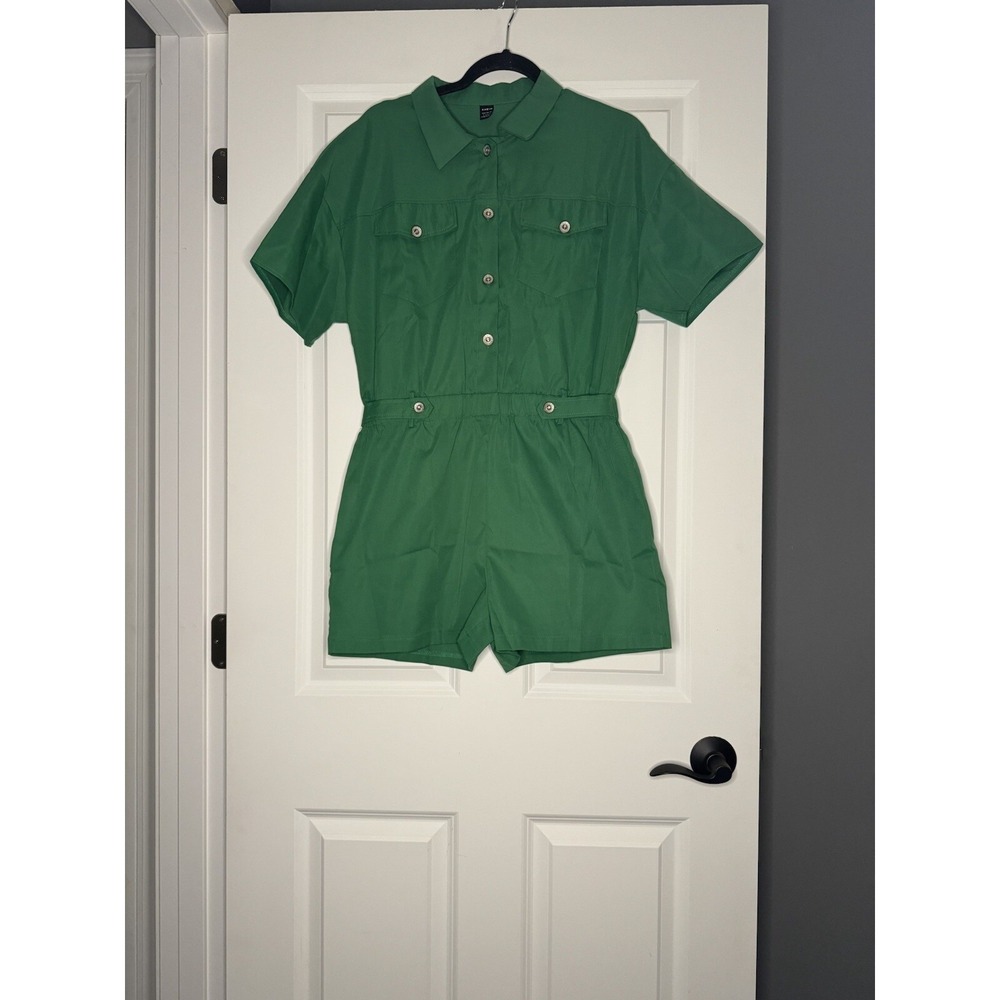 SHEIN Utility Playsuit Shorts Romper Size Large Green